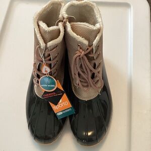 Sporto Brown and Tan Waterproof Lace-Up Winter Boots with  Faux Fur Trim